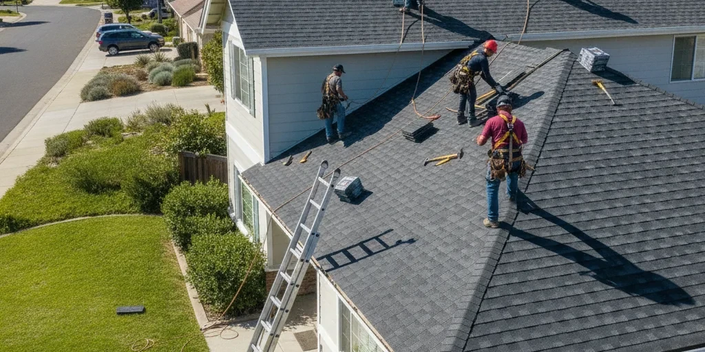 Professional roofing contractor at work in San Jose, CA